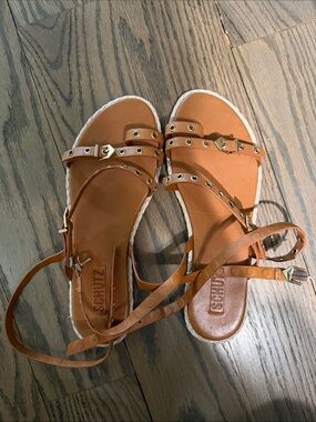 Schutz Tan Leather Lace-Up Gladiator Sandals